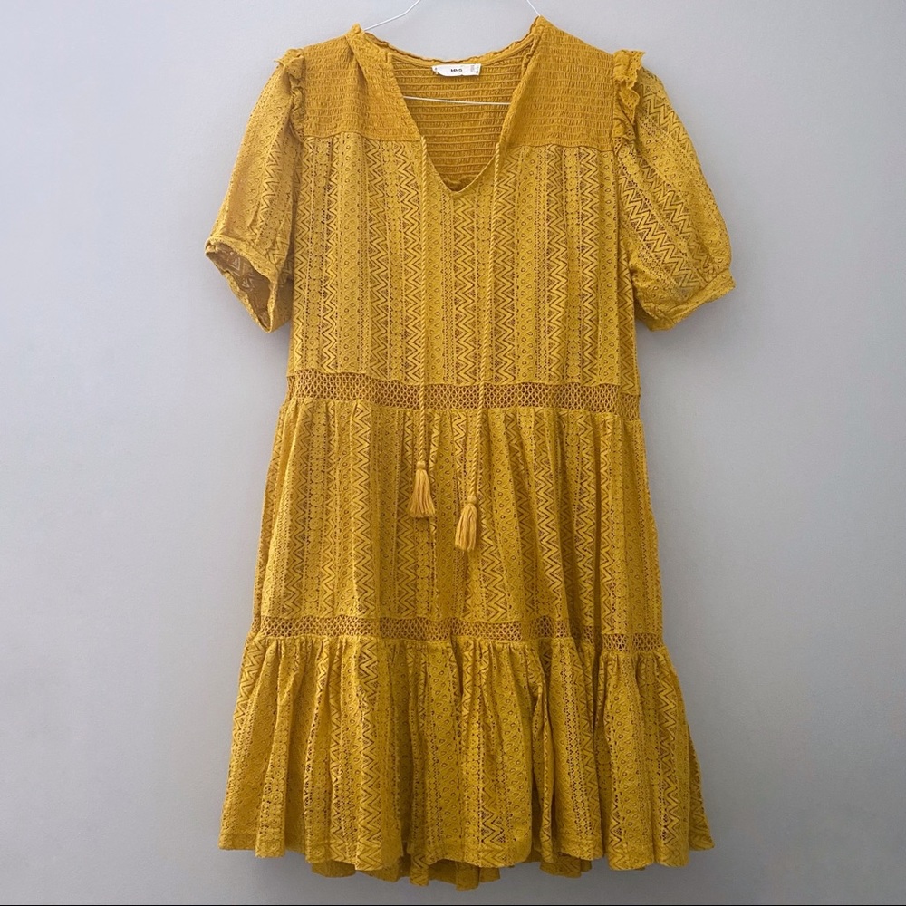 Mango bohemian tiered smock dress in mustard - Picture 4 of 9
